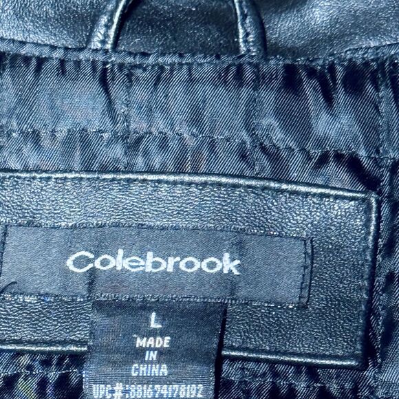Colebrook Black Leather Jacket Coat Men's size Large Full Zip w Snap Sleeve Cuff - Picture 3 of 5
